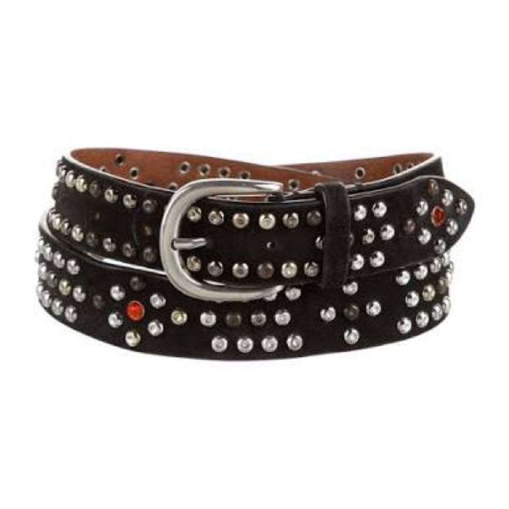 ISABEL MARANT Devis Black Suede Leather Studded Belt w/ Red Crystals Like New! S